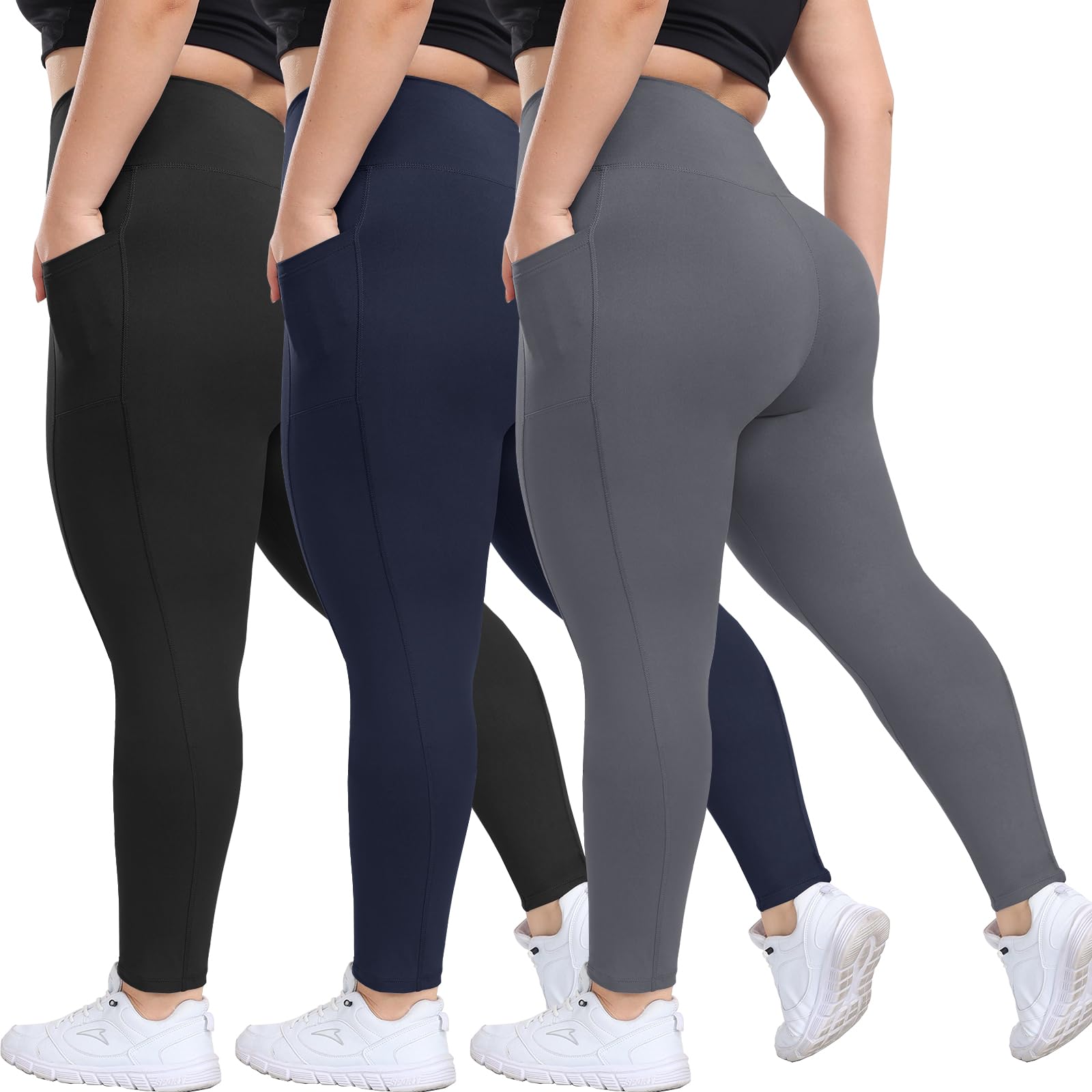 Hltpro3 Pack Plus Size Leggings With Pockets For Women Black