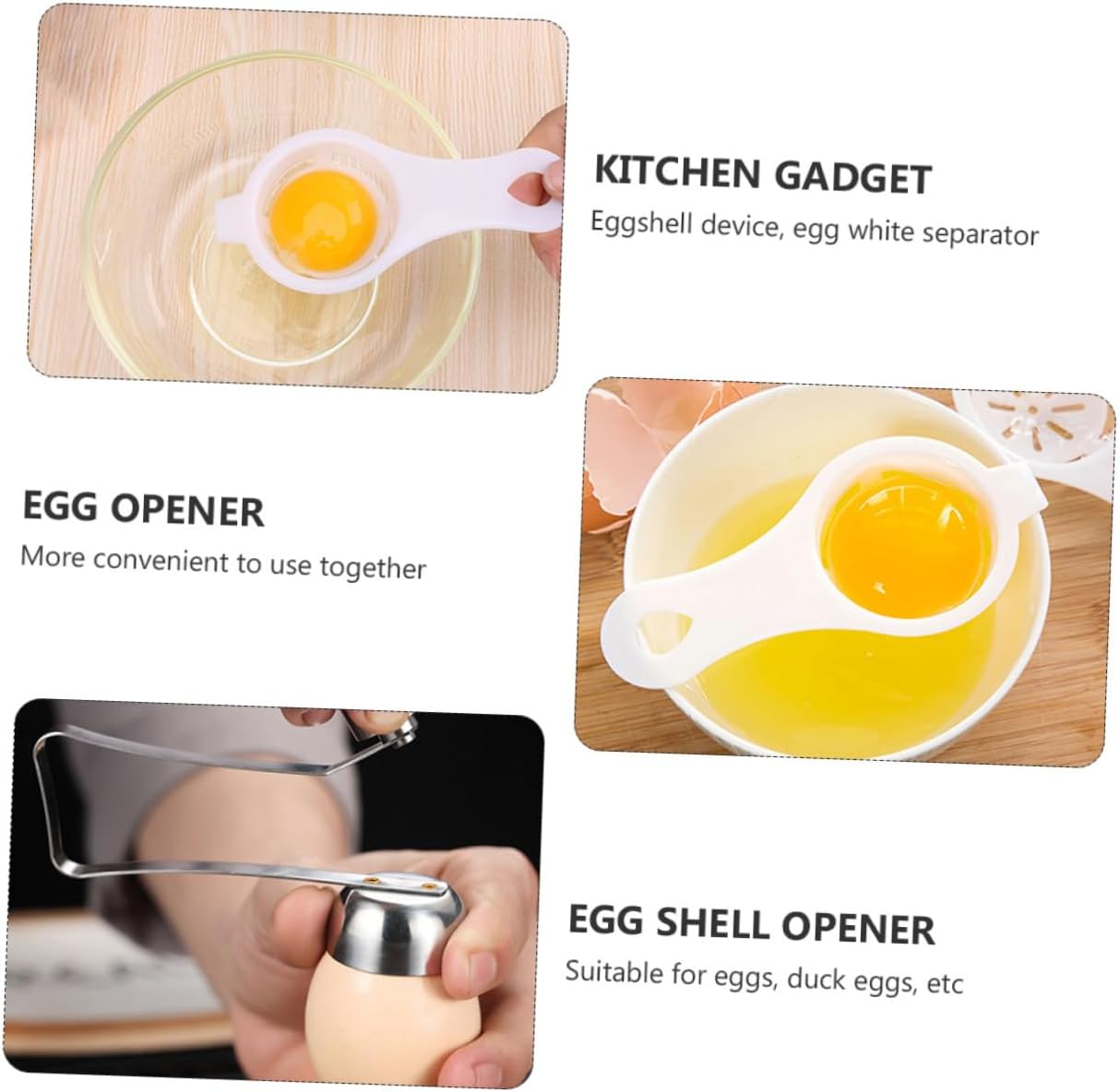 PRETYZOOM 4pcs Opener and Yolk White Separator Kitchen Tool for Boiled and Eggs Easy to Clean