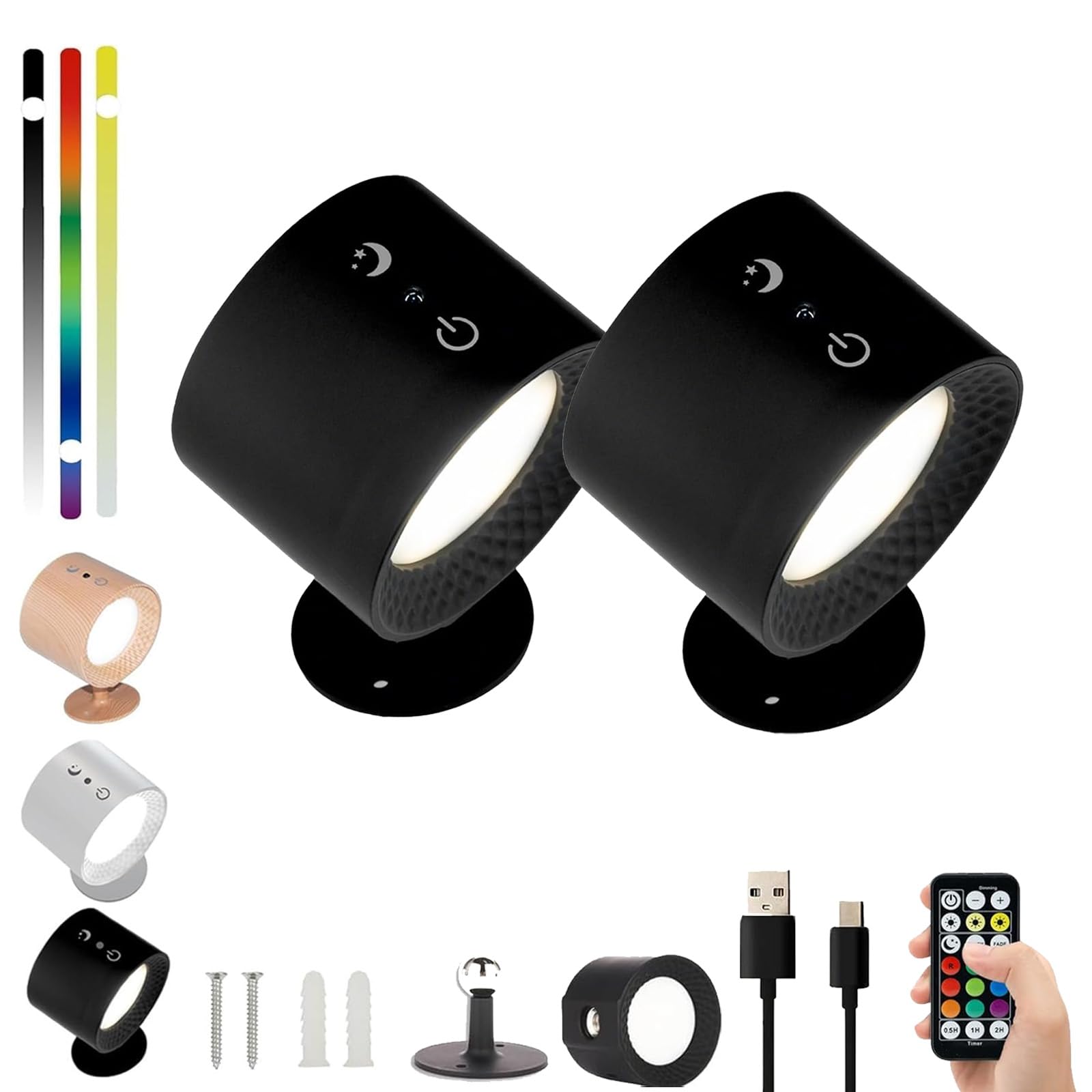 Yagerod Black*2 Glowright Lights, Lumeflex 360 Wall Light With Controller, Cordless Smart+ Halo Lux Lights, Glowright Indoor Everywhere Light 2.0, 3 Color Temperatures & Dimmable (, Rgb)