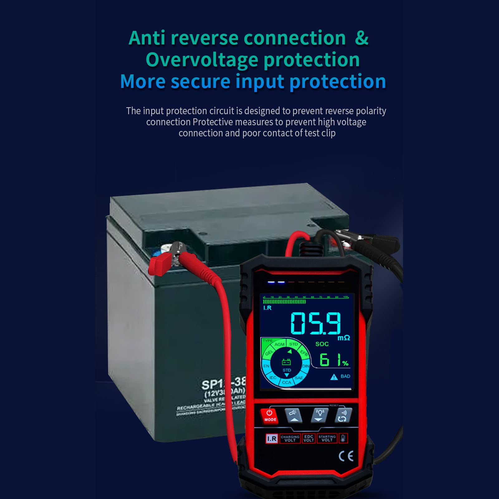 Tester per batterie 12V 24V, controllo o stato a batteria, analizzatore e prestazioni 'alternatore e del motorino di avviamento, test a capacità CCA AH, display portatile