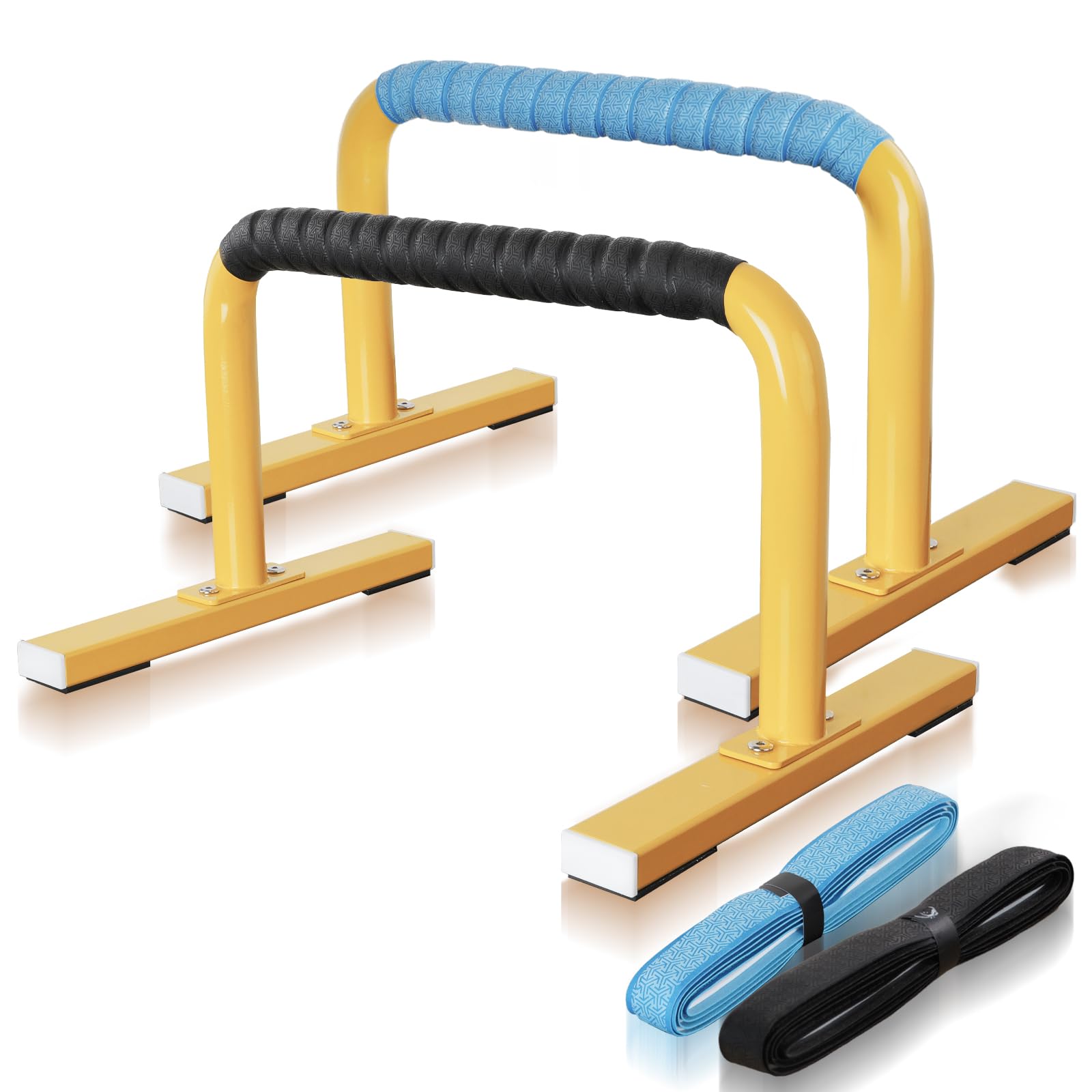 Purife 1 Pair Yellow Floor Stand Push Up Bars Men, Strength Training Equipment Workouts Parallettes Bars, Push-up Handles Dip Bar for Home Fitness, Gymnastics, Calisthenics, Calistenia