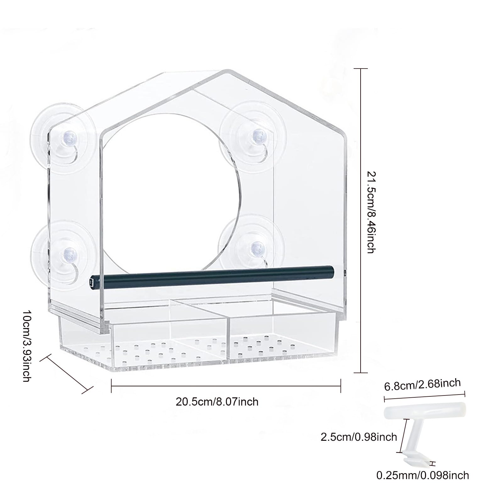 Window Bird Feeder with Strong Suction Cups Acrylic Wild Bird Feeder House Hanging Bird Feeder Bird Seed Feeders with Drain Holes for Wild Bird Small Bird - Image 2