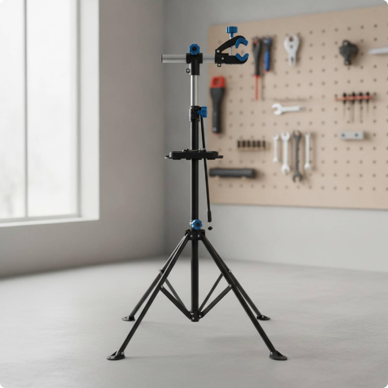 Cavalletto Riparazione Bicicletta Supporto Manutenzione Officina Cavalletto Esposizione Fermo Telaio Ferro Regolabile con Morsetto E Vassoio Attrezzi