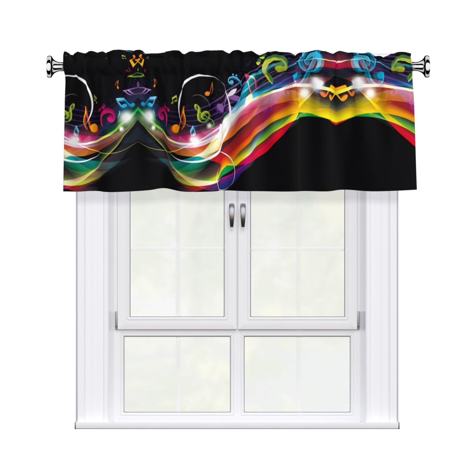 HJFCZH WHJSSF Colorful Music Prints 54x18in Curtain Valance - Peach Skin Polyester Kitchen Cover with Light Filtering Floral & 3" Rod Pocket