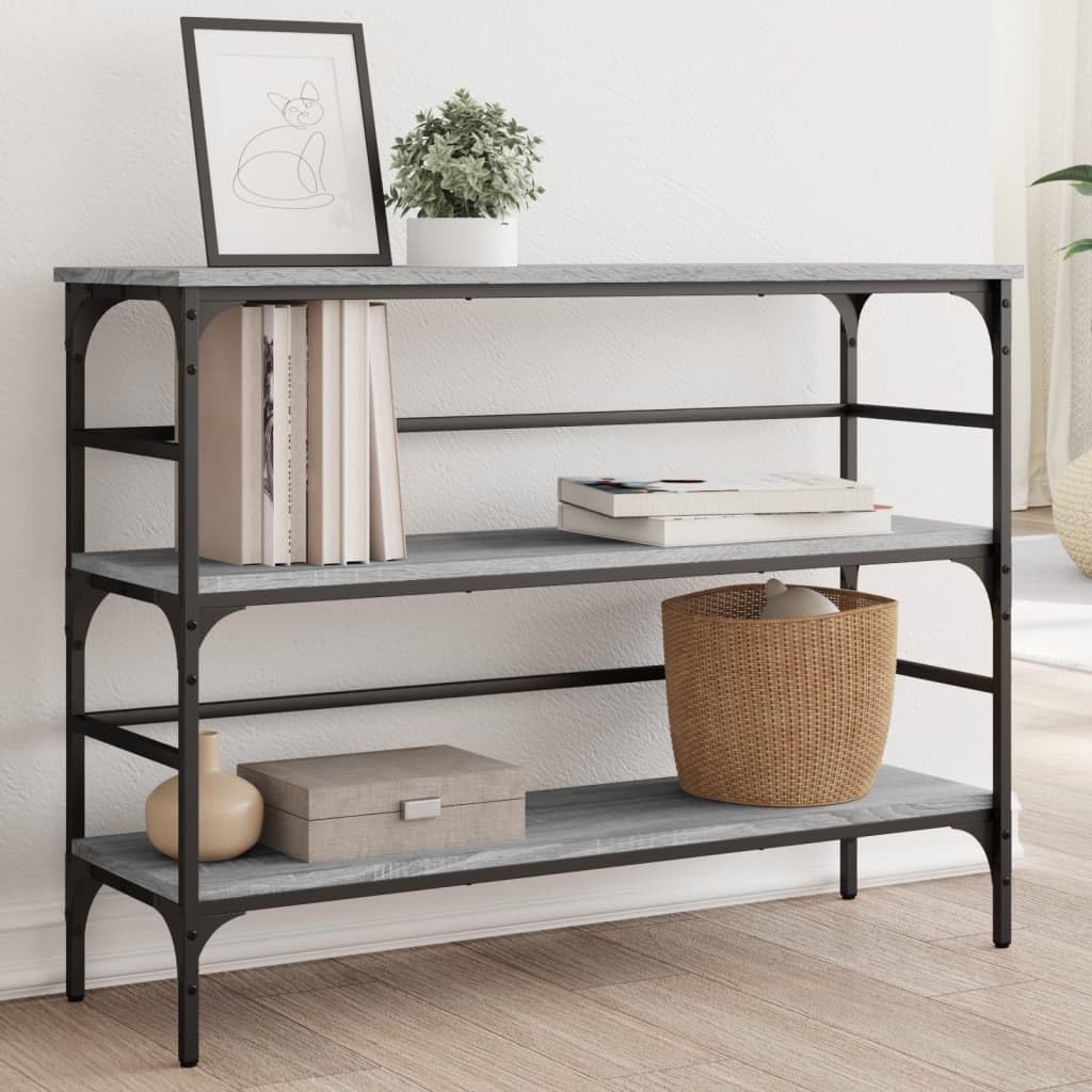 SXZenSpace Console Table 100x32x75 cm Grey Sonoma Engineered Wood with Metal Frame, Slim Hallway Sofa Side Table, Modern Living Room Accent Furniture for Entryway, Corridor and Bedroom