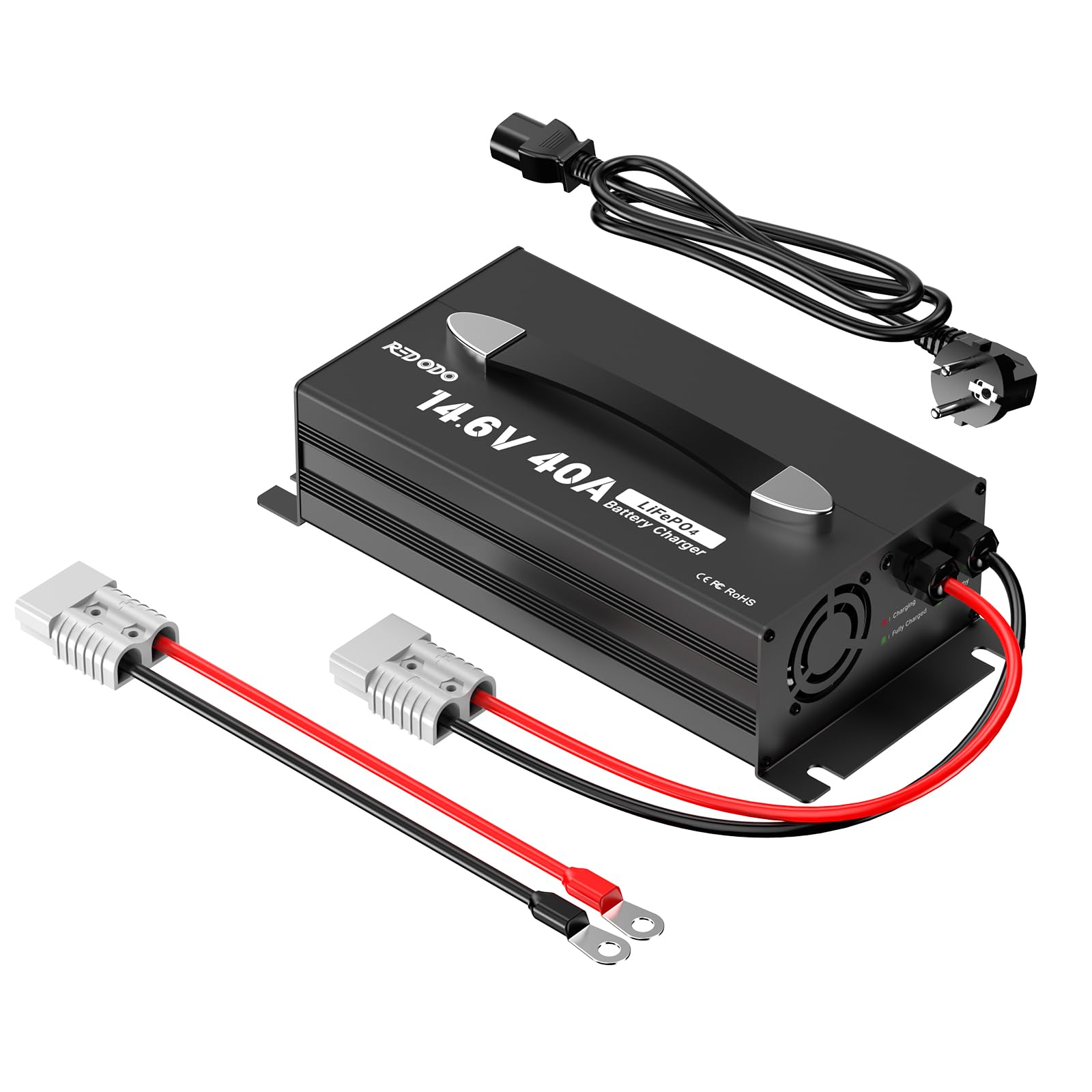 Redodo 14,6V 40A Batterie LiFePO4 Chargeur, Chargeur Dédié pour Batteries Lithium, Poignée Améliorée, Conception Compacte et Durable avec Protection Complète, Idéal pour 12V Batteries LiFePO4
