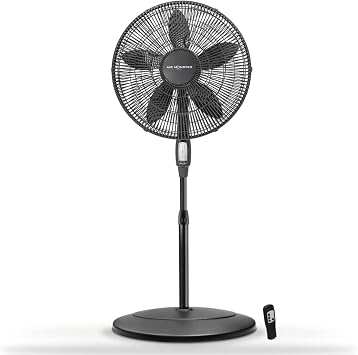 Air Monster 15732-R 18-Inch Diameter 3-Speed Adjustable Height Oscillating Pedestal Fan with Remote Control and 7.5 Hour Timer, Black