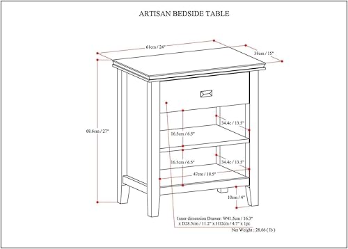 Miniatura 3 de SIMPLIHOME Mesita de noche artesanal de madera maciza de 24 pulgadas de ancho, contemporánea, color negro, para sala de estar y dormitorio