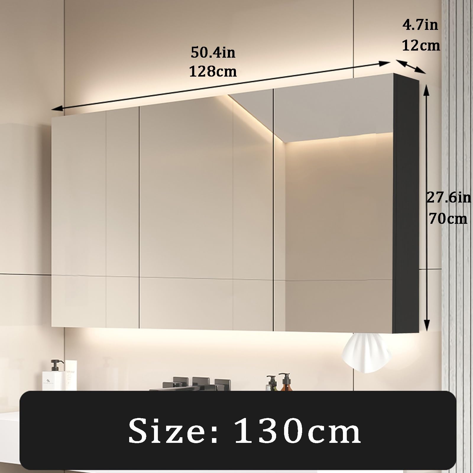 LED Badezimmer Spiegelschrank mit Beleuchtung 2-türiges Design Eingebaute & Oberflächenmontage Dimmfunktion Antibeschlag Touch Schalter Moderne Vanity Storage Solution
