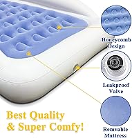 Vista 5 de Cama de viaje inflable para niños Fahuac, juego de colchón de aire para niños pequeños, cama hinchable portátil con barandillas y bomba eléctrica