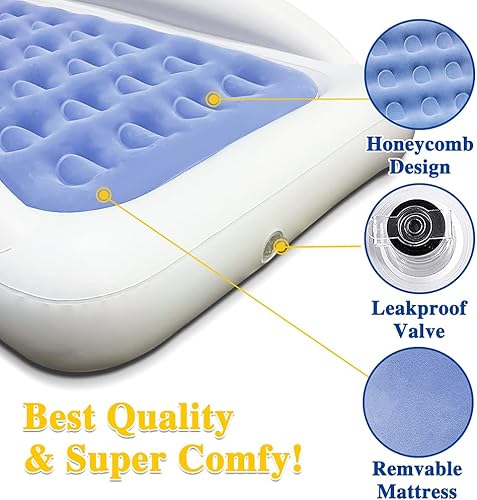 Miniatura 5 de Juego de colchón inflable de viaje para niños, colchón inflable portátil para dormir con rieles de cama y bomba eléctrica, ideal para viajes por