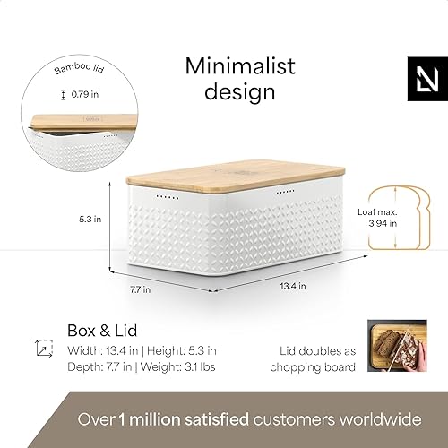Miniatura 4 de LARS NYSØM Caja de pan I Caja de metal con bolsa de lino para una frescura duradera I Panera con tapa de bambú utilizable como tabla de cortar I