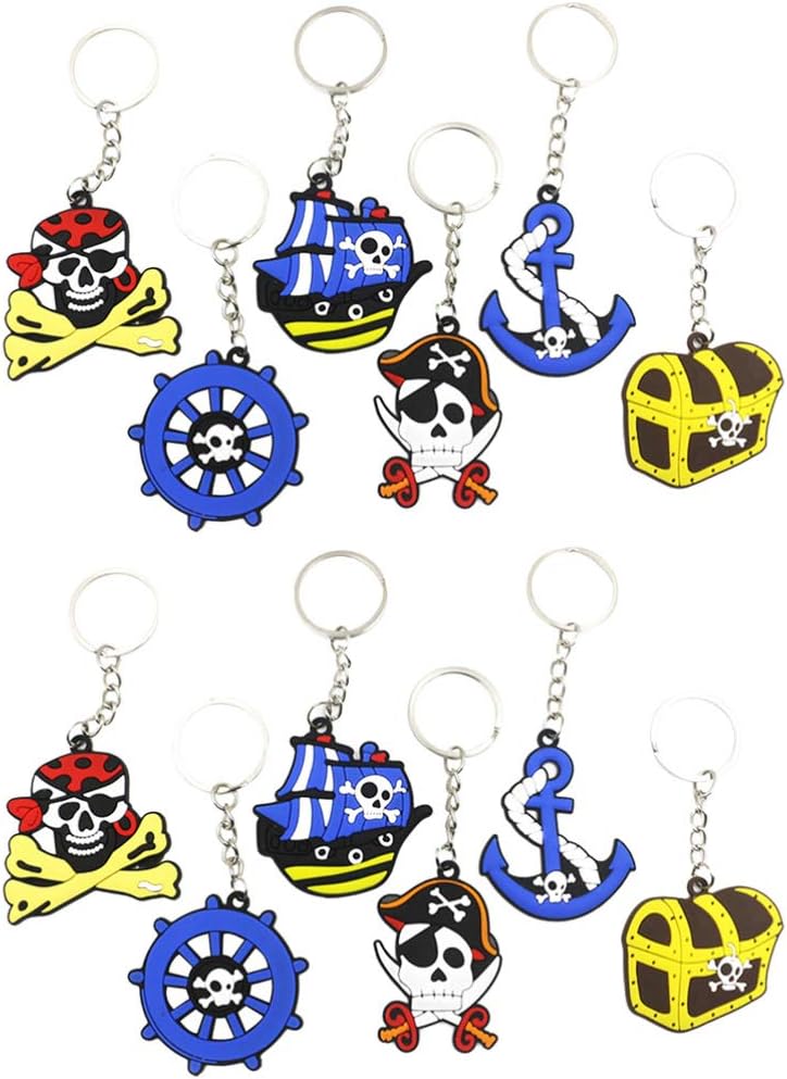 Amosfun 12pcs Pirate Keychain PVC Keyring for Kids Girls Boys Children Birthday Bag Fillers Toys