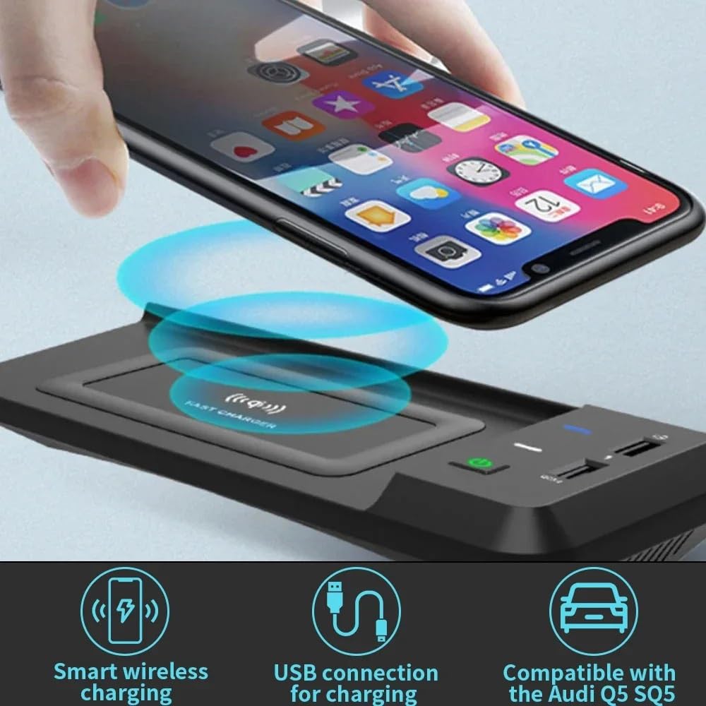 Chargeur sans fil rapide for voiture, compatible avec Q5 SQ5 2018 – 2020, support de téléphone, multi-port Usb, contrôle central intégré