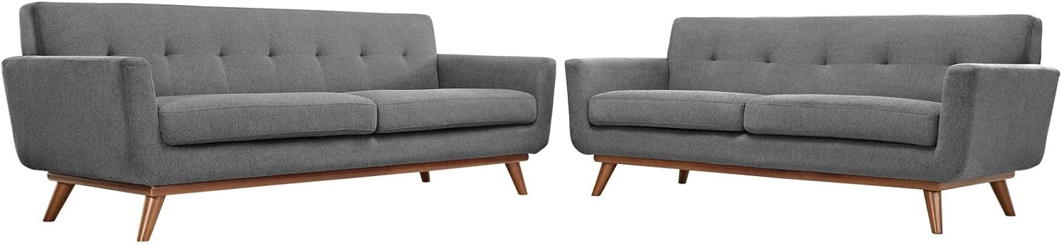 Modway Engage Mid-Century Modern Upholstered Loveseat and Sofa in Azure, Set of 2