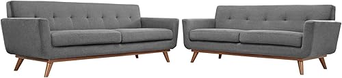 Miniatura 8 de Modway Engage - Sillón de una pieza tapizado con tela y sofá de dos piezas de estilo de mediados de siglo, Tela, Gris Gris,Celeste,Beige,Gris