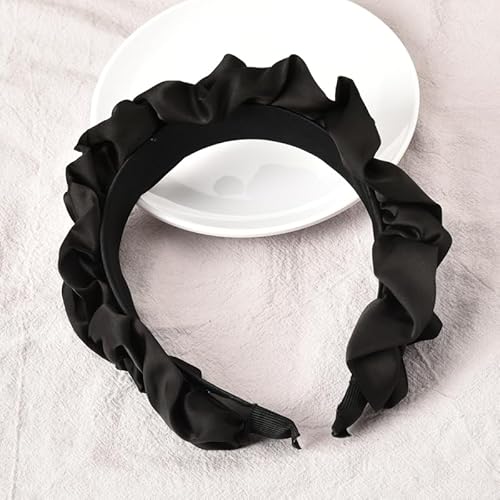 Shiqiao Spl Black Satin Pleated Headbands For Women Cloth Ruched Headband Elastic Ruffled Fabric Hairband Hairbands For Girls Fashion French Wide Head Hair Band Hoop For Women Girls thumb #6