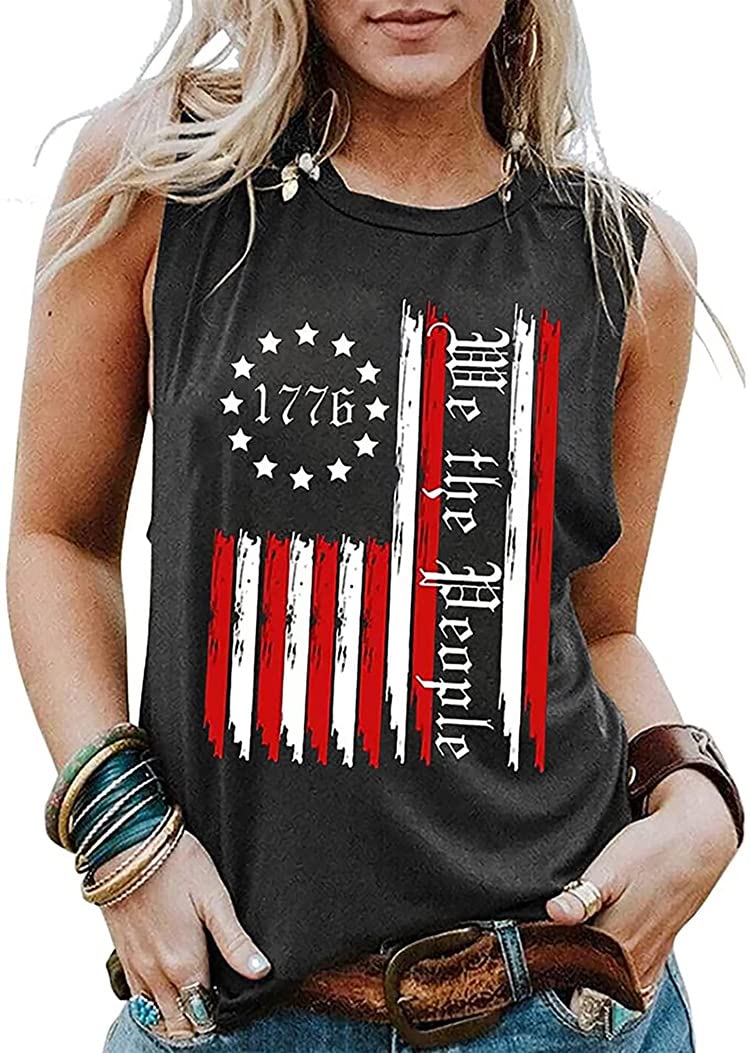 We The People Tank Top for Women Patriotic Sleeveless Shirts 4th of July Tank Shirt American Flag Shirt Tees
