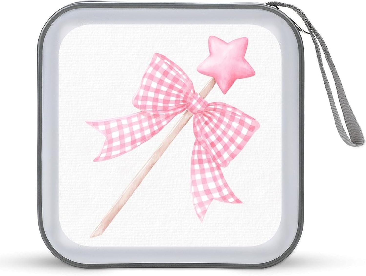 Watercolor Pink Magic Wand with Bow CD Case DVD Storage Case Portable for Car Home Travel