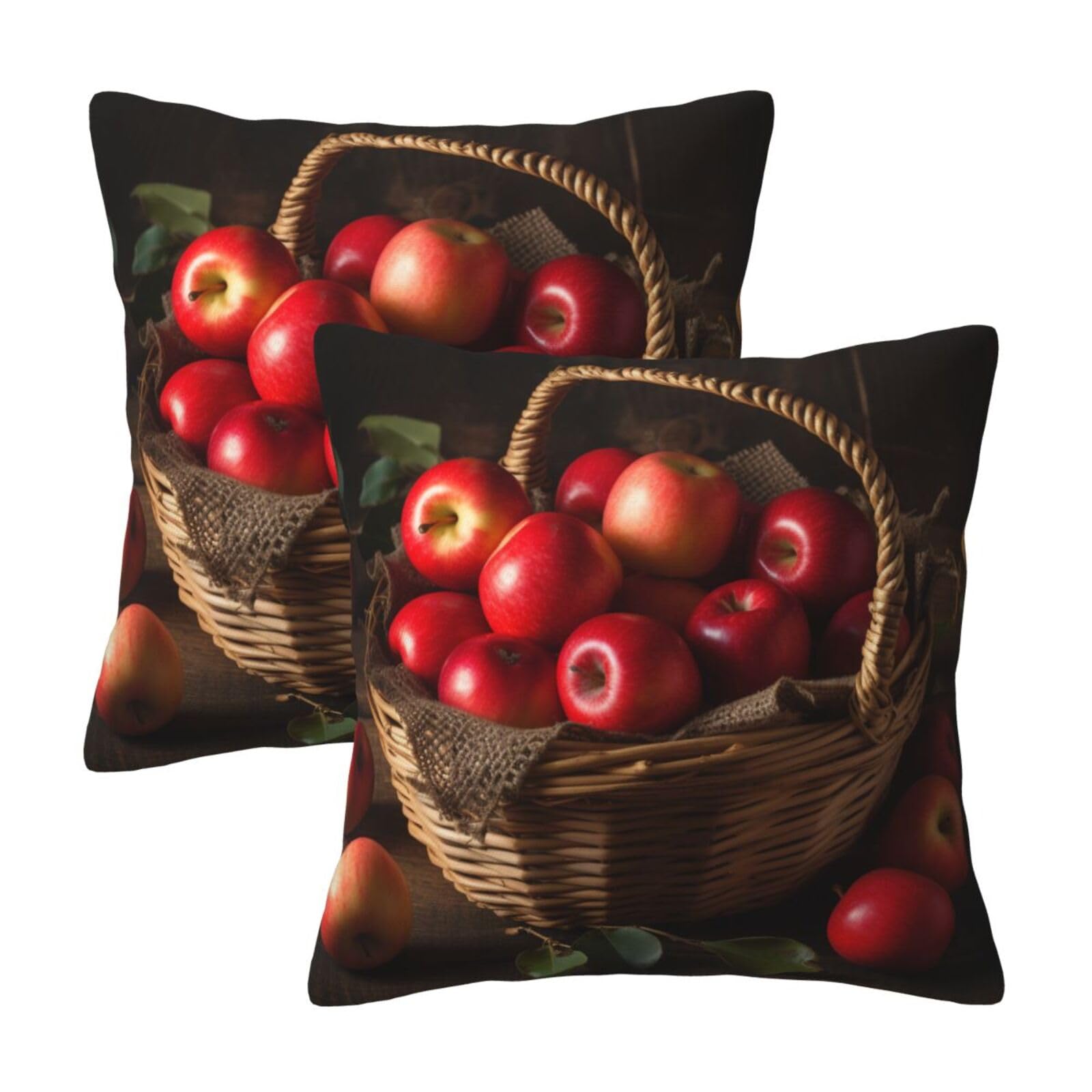 Red Fruit in a Basket Throw Pillow Cases 2 Pack Square Pillowcases Soft Pillow Protectors for Couch Livingroom Sofa Bed Office Car,50x50 CM