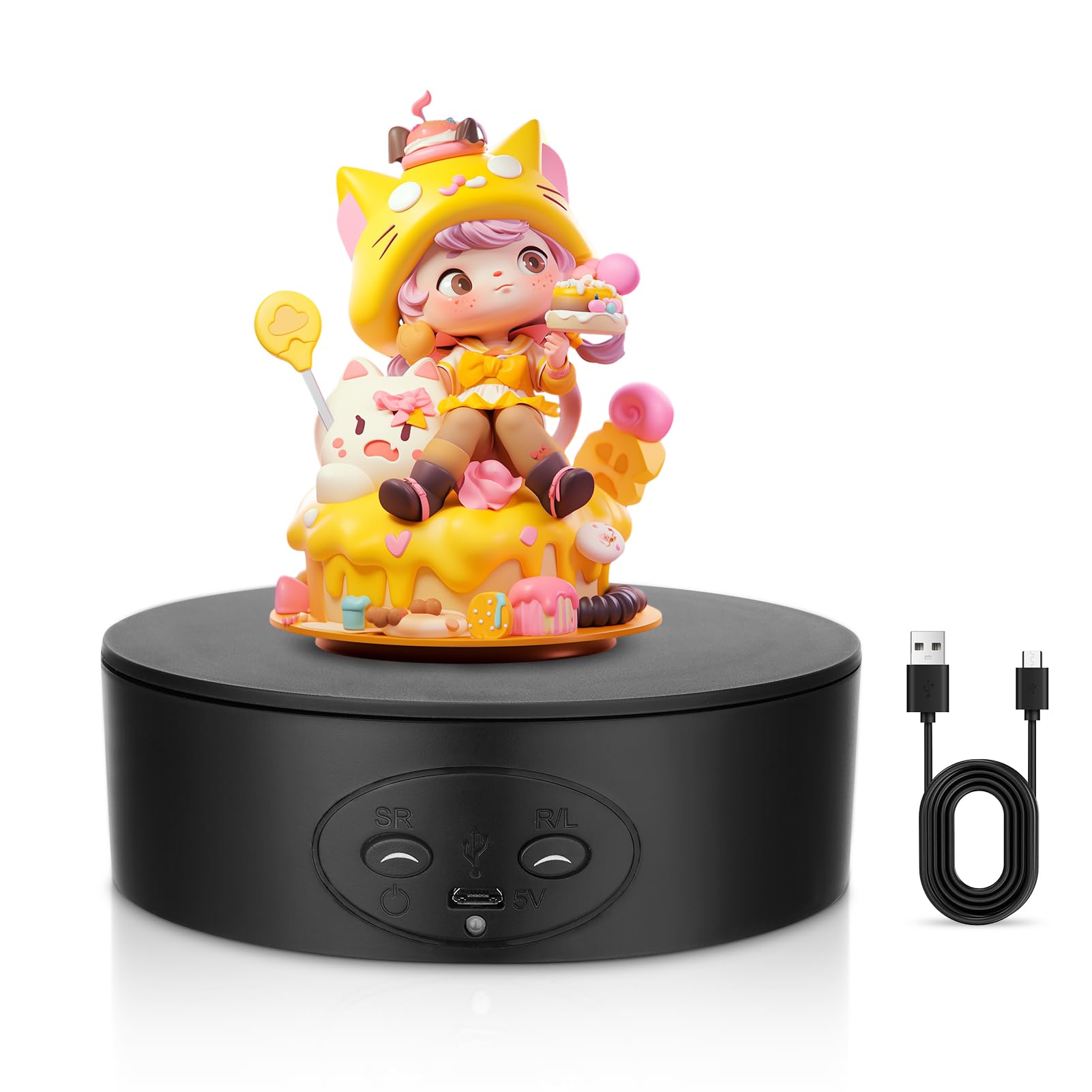 Rotating Display Stand, 13cm Mini Electric Rotating Turntable 360° Automatic Mute Revolving Platform Adjustable Speed Max 5KG Load Turntable Stand for Photography Display Video Shooting