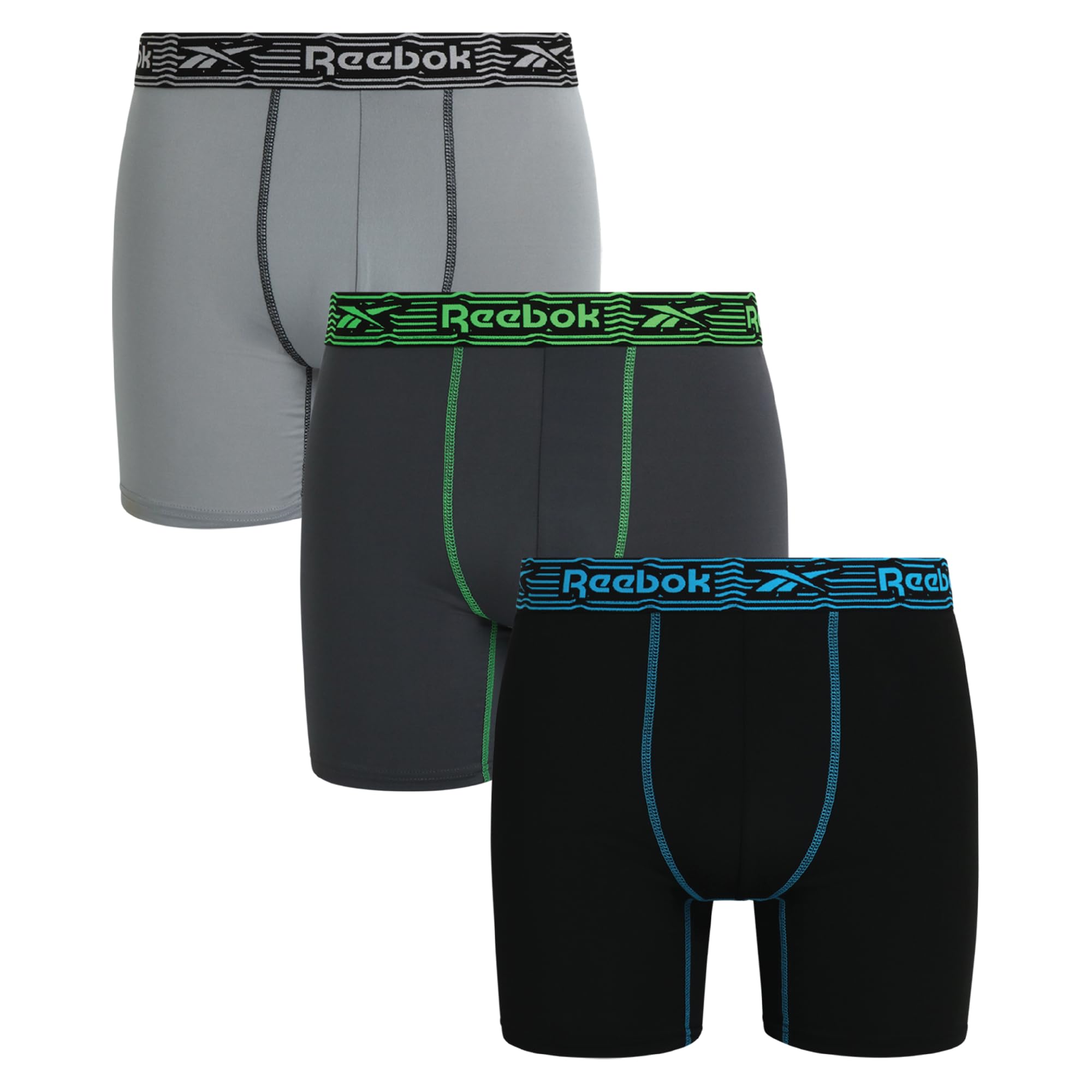 Reebok Men's Boxer Briefs - 3 Pack Moisture Wicking Athletic Performance Underwear Boxers for Men with Contour Pouch (S-L)