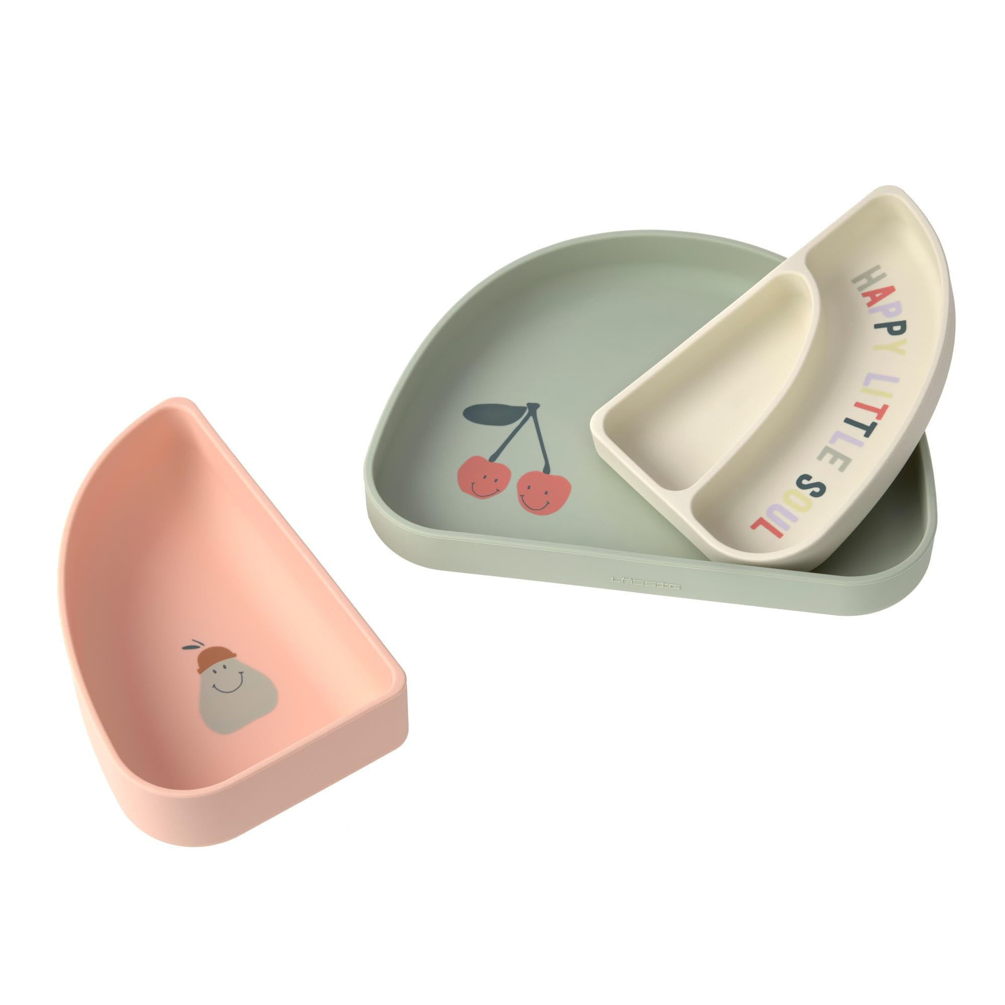 LÄSSIG Baby Kinder Geschirrset Silikon Teller Schüssel Snackteller/Silicone Dish Set Happy Fruits Cherry