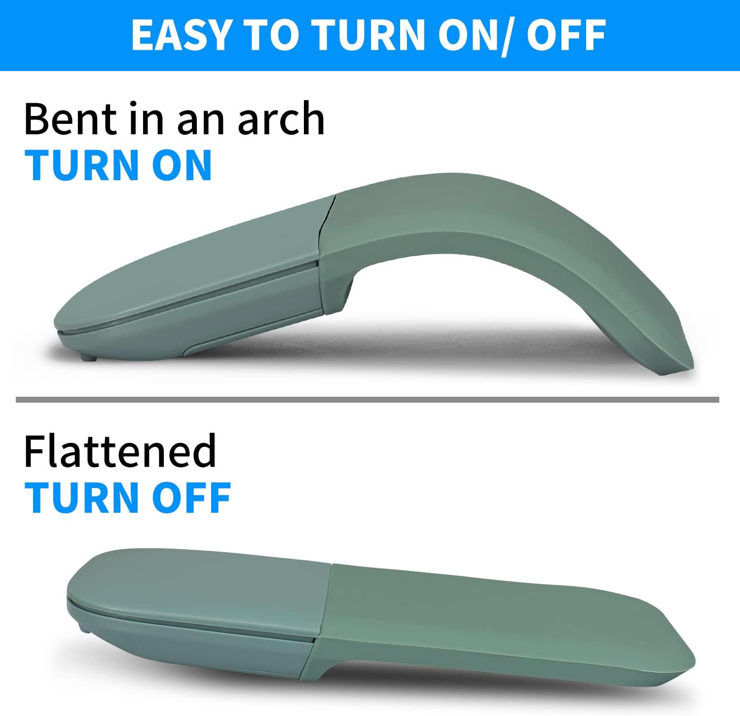 Image showing the HXSJ mouse in both bent (ON) and flattened (OFF) positions.