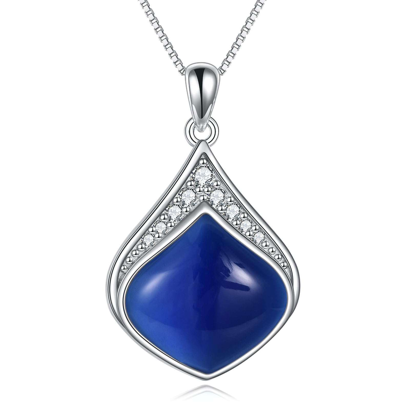 YAFEINI Teardrop Necklace Sterling Silver Filigree Irish Pendant Necklace Natural Stone Moonstone/Lapis Lazuli/Larimar/Moss Agate Necklace Jewelry