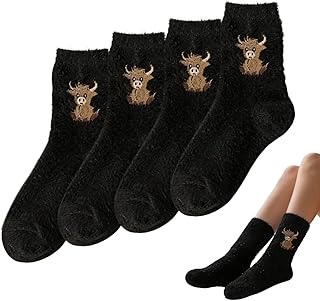 レディース もこもこソックス | 1足 牛柄 防滑 あったかインナー - 女性用 スリッパソックス,家庭用 寝室 リビングルーム 冬 クリスマス 誕生日 用