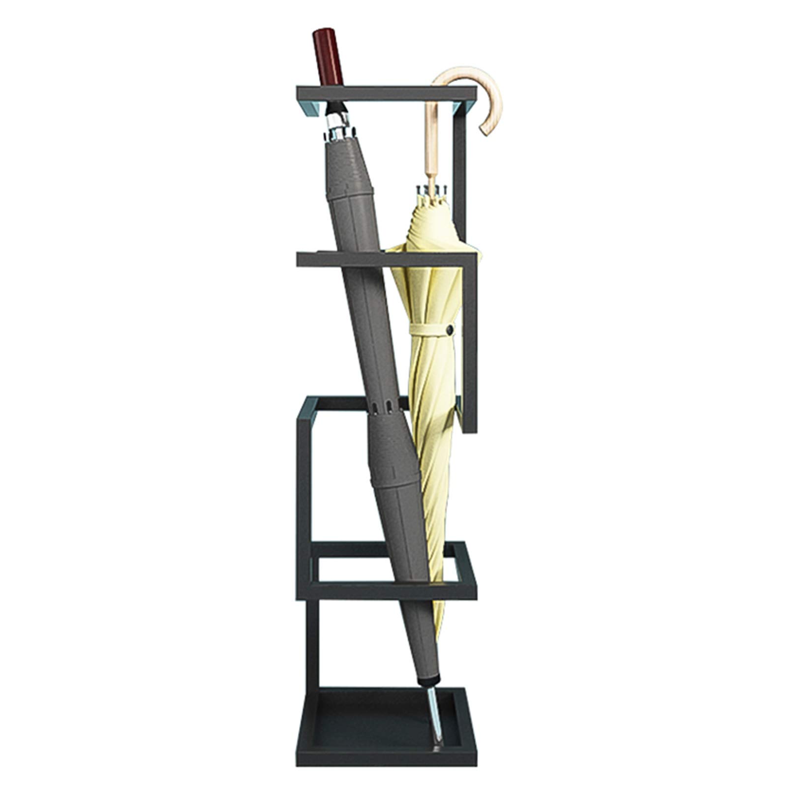 DUANHOZ Umbrella Stand Modern Freestanding Umbrella Storage Stand with Drip Tray, Indoor Hallway Foyer Entryway for Canes & Walking Sticks (Black)