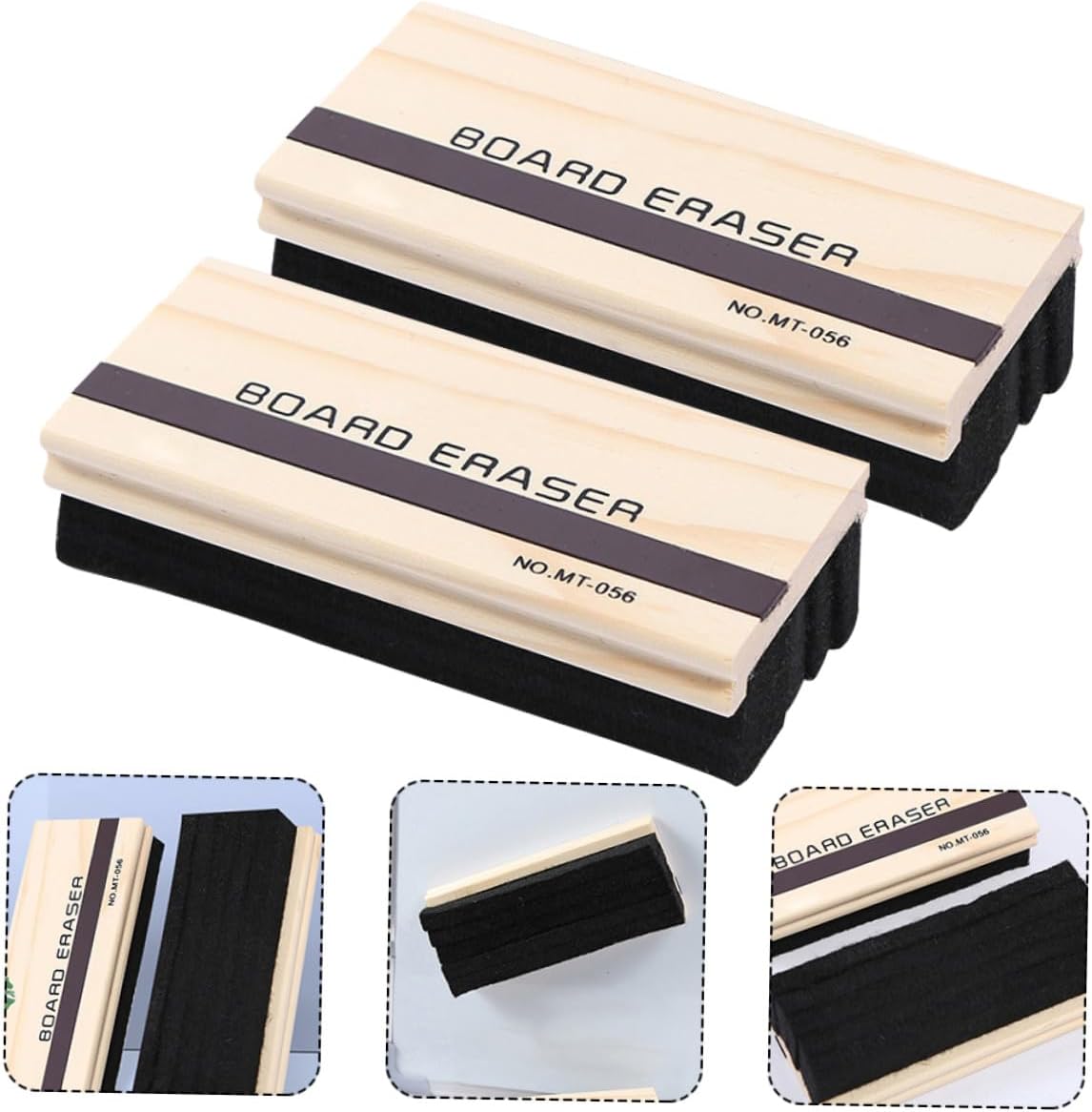 3pcs Wooden Chalkboard Eraser Magnetic Strip Erasers for School Chalkboard for Blackboard Dry Erase