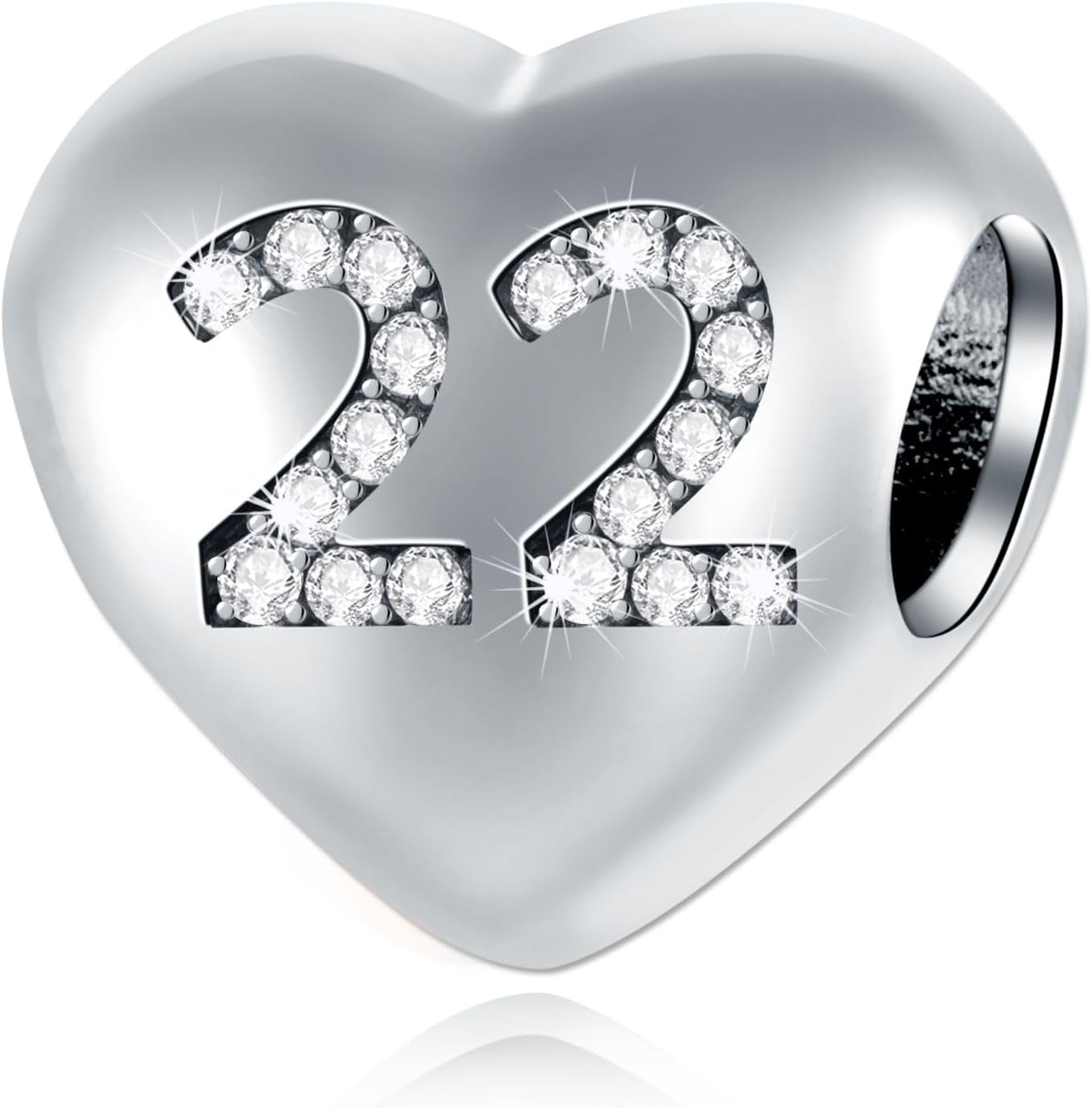 Number Charms 925 Sterling Silver 5,10,13,15,16,17,18,19,20,21,22,25,30,35,40,45,50,55,60,70 Heart Shape Two Sides Number Charm fit Pandora Style Bracelets Necklaces for Birthday/Anniversary