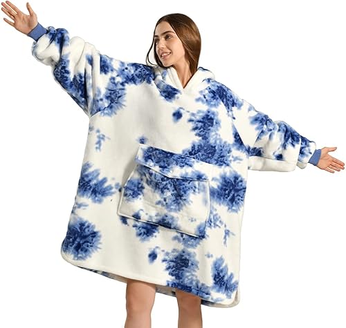 Krifey - Sudadera de manta de vestir para mujeres y hombres, sudadera con capucha de manta grande de forro polar sherpa de gran tamaño, (teñido