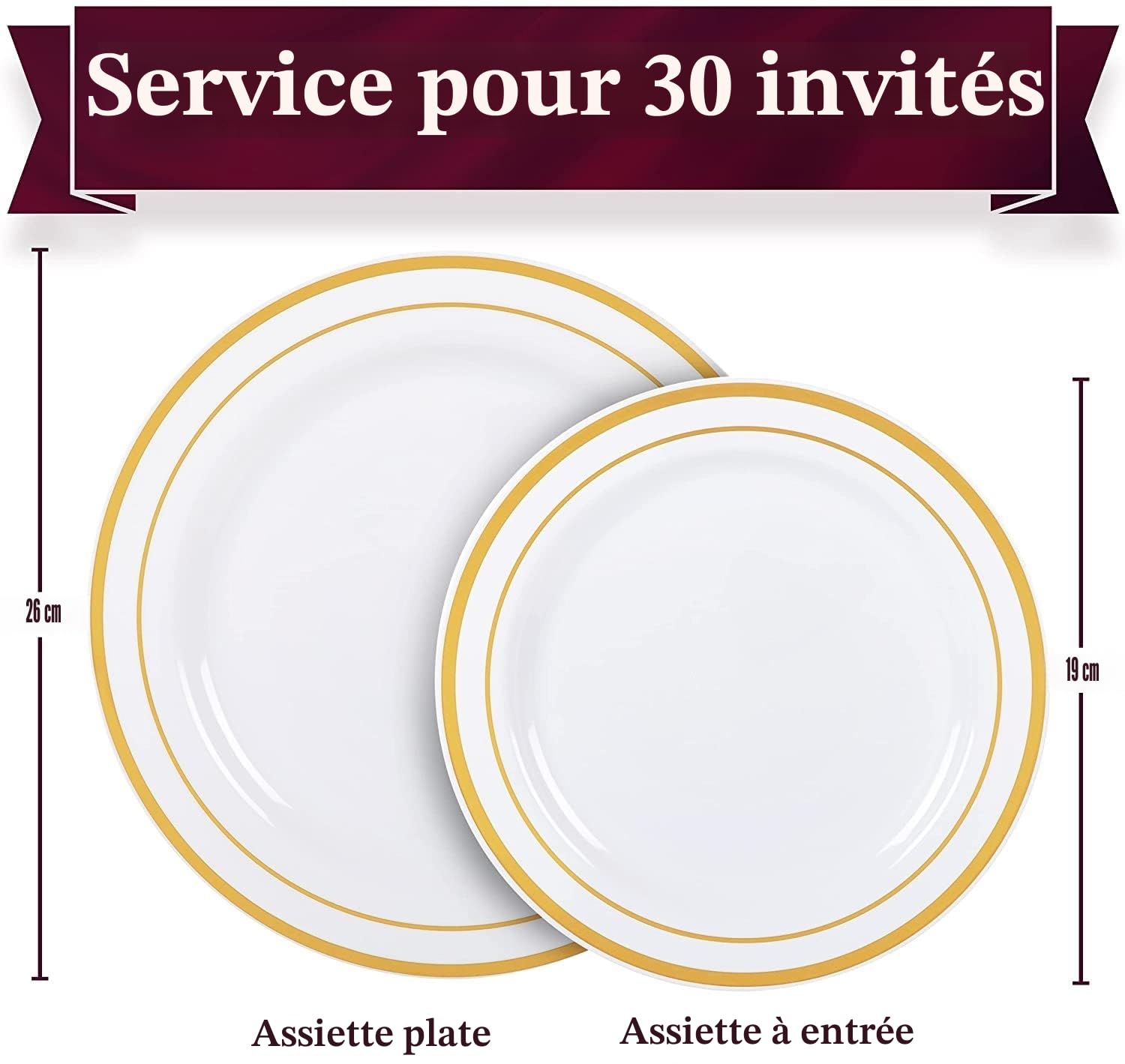 LATERN 60 Pièces Vaisselle en Plastique Doré, 30 Assiettes Plates De 26cm + 30 Assiettes à Salade De 19cm, Assiettes en Plastique Réutilisables pour L'anniversaire Mariage Desserts Jardin Fête