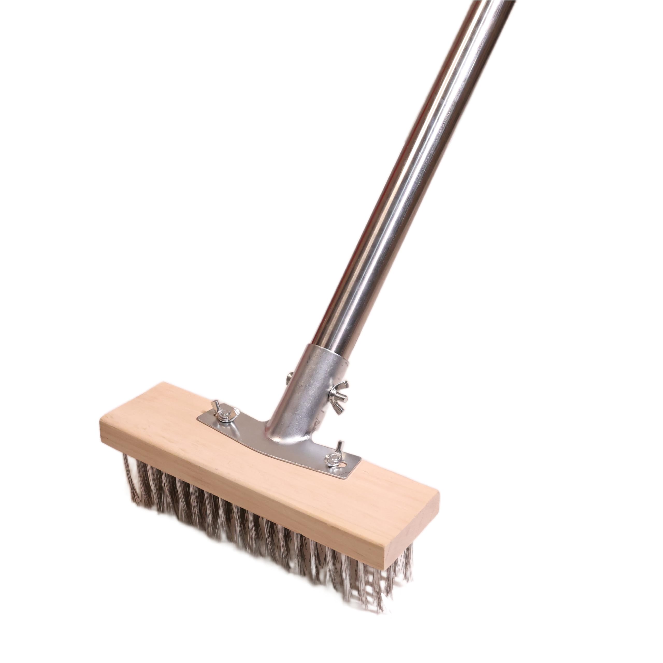HOMSLECTO Stainless Steel Wire Heavy Duty Hard Floor Brush 20cm Durable Metal Wooden Brush with 70 inch Long Stainless Steel Pole for Bathroom,Swimming Pool,Terrace,Garden,Block,Moss,Stains Cleaning