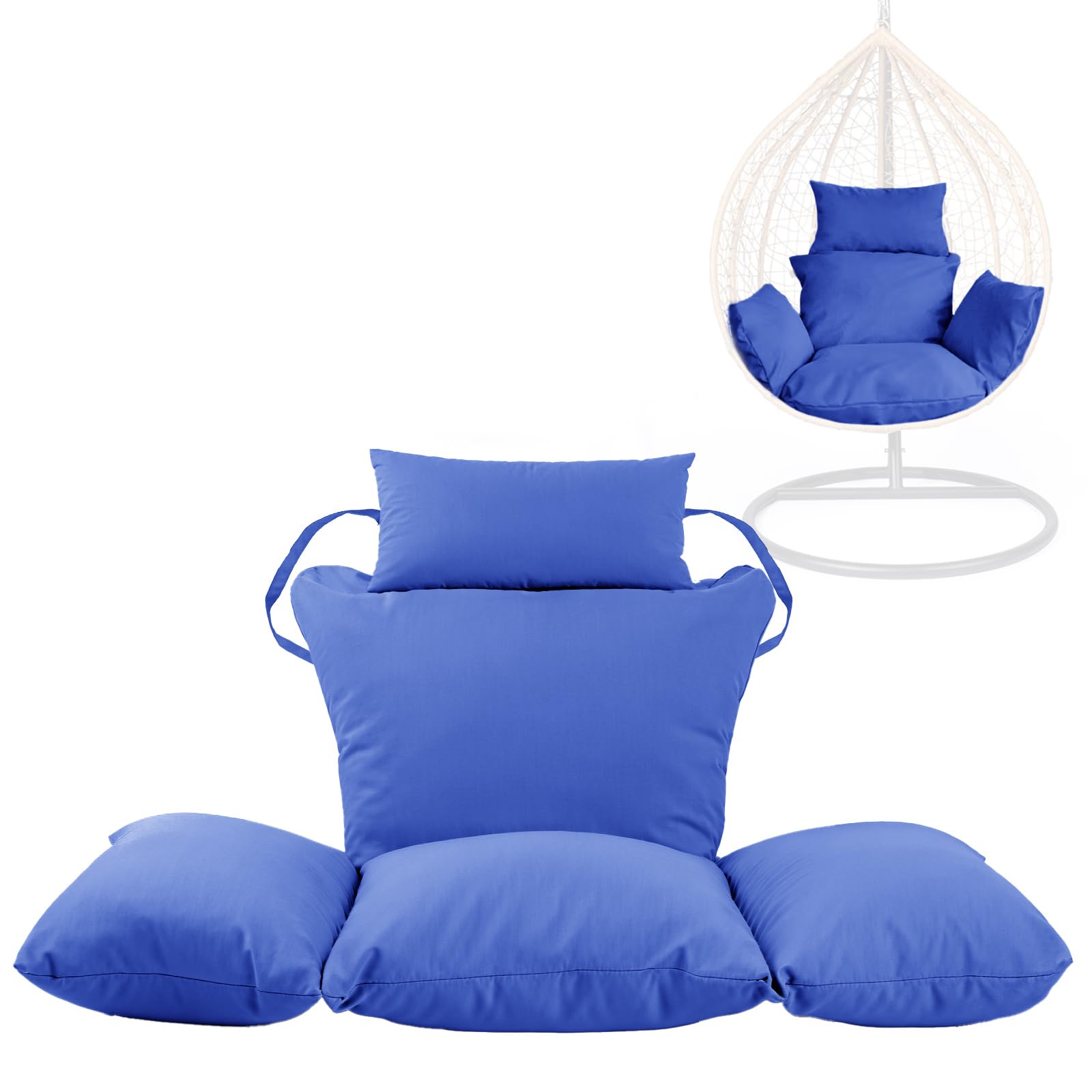 Swing Egg Chair Replacement Cushion, Foldable Water-Resistant Hanging Basket Swing Chair Cushion with Headrest Pillow, Outdoor Porch Backyard Patio Hammock Swing Replacement Cushions (Royal)