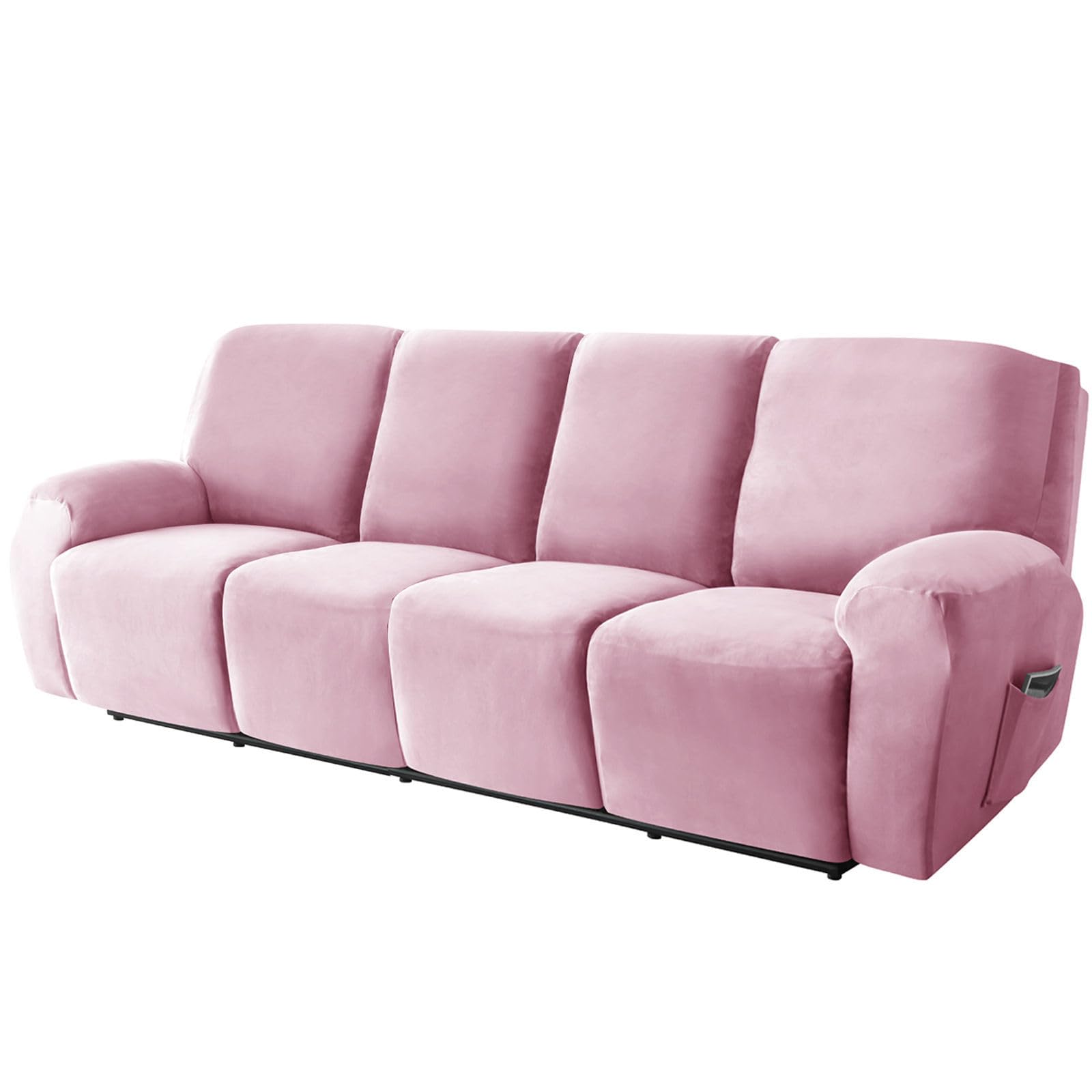 ZRCYXDW 10 Piece Velvet recliner sofa covers 4 seater, Soft Stretch reclining sofa slipcover Non Slip with side pockets Armchair Covers washable-pink-4 Seater