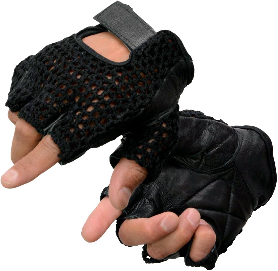Milwaukee Leather SH219 Men's Black Leather Gel Padded Palm Fingerless Motorcycle Hand Gloves W/Breathable ‘Mesh Material’