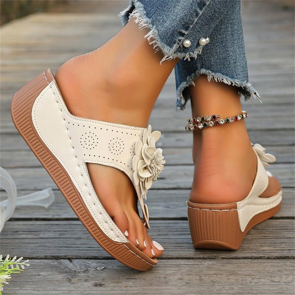 Epsion Women's Arch Support Wedge Slide Sandals Summer Beach Flip Flops with Flower Comfortable Outdoor Dressy Thong Slipper image 2