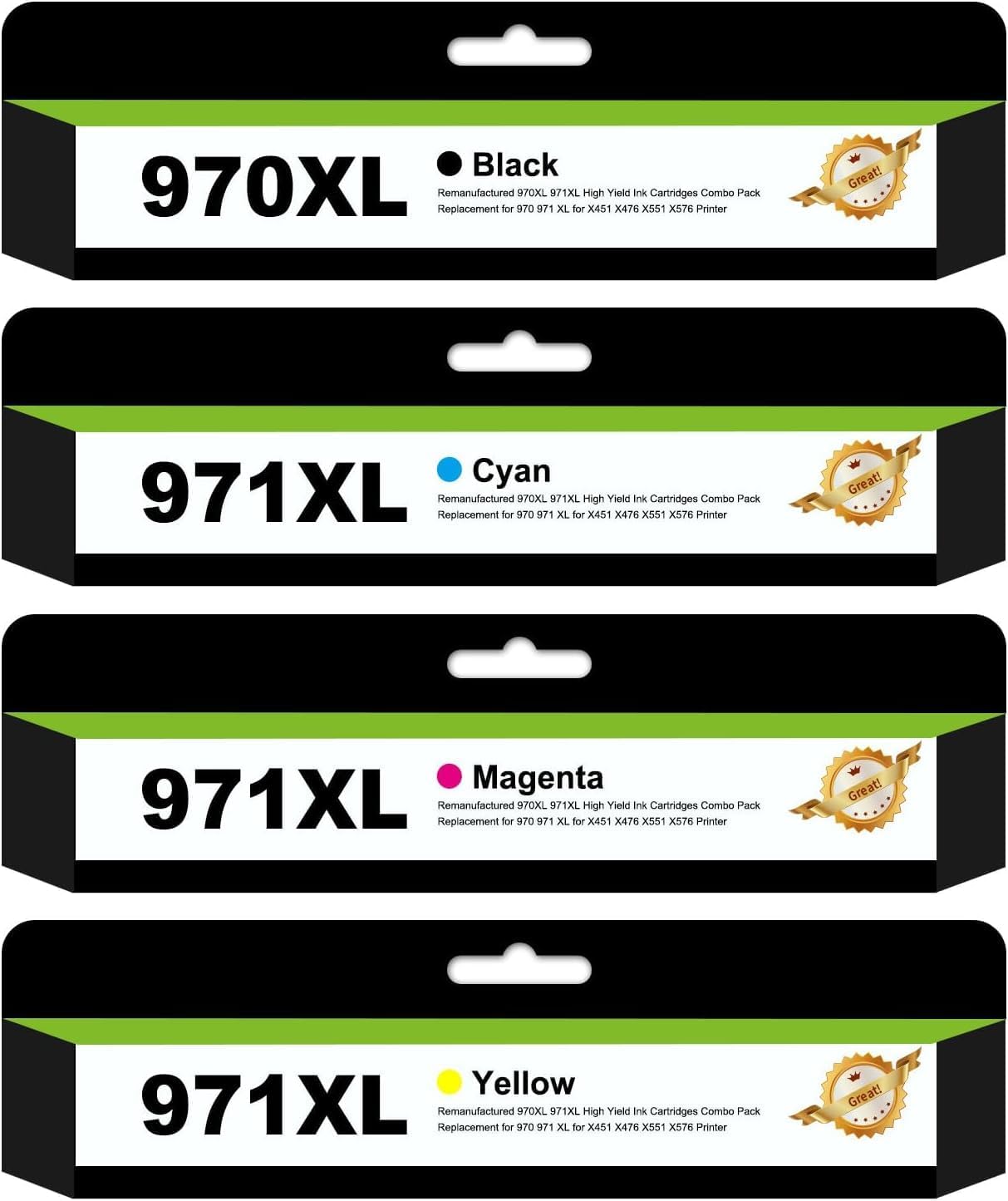 970XL 971XL Ink Cartridges Combo Pack Replacement for HP 970 XL 971 XL Ink Cartridges for Officejet Pro X476dw X576dw X451dw X551dw X451dn X476dn Printer (4-Pack)