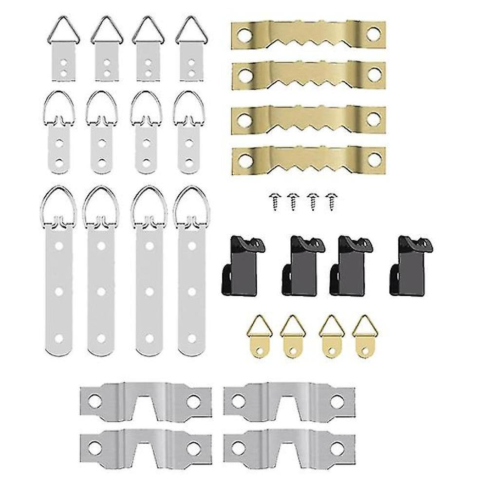 JOYHAPPST 68 Pcs Picture Frame Hanging Hooks for Wall Mount, Photo Hangers Kit, D Ring & Serrated Hooks with