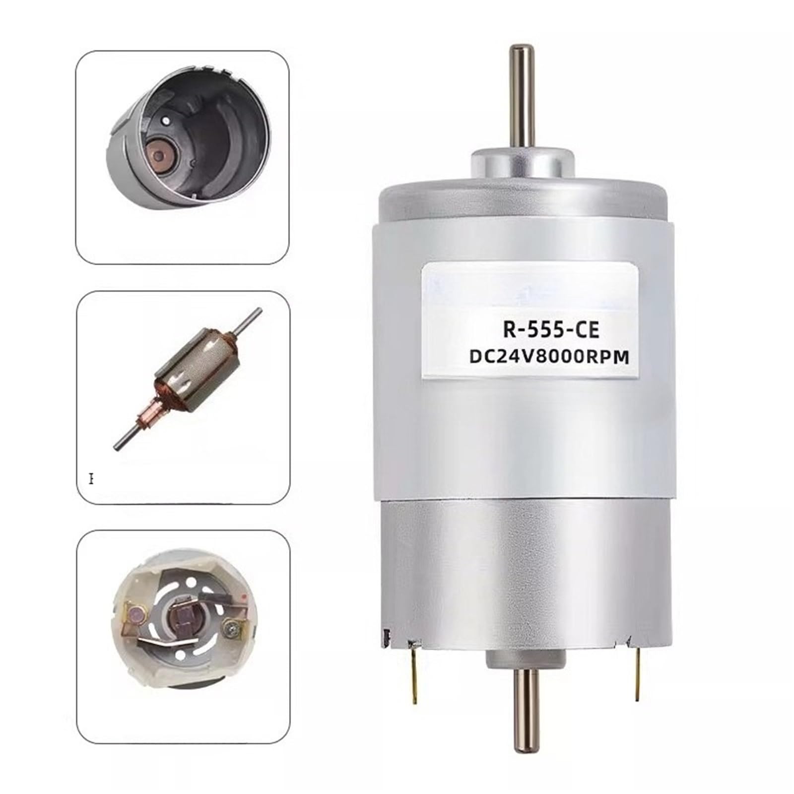 1 x silnik hamujący mikro DC 555, dwuosiowy silnik o dużej prędkości 12 V 24 V, mały silnik (12 V 8000 obr./min)