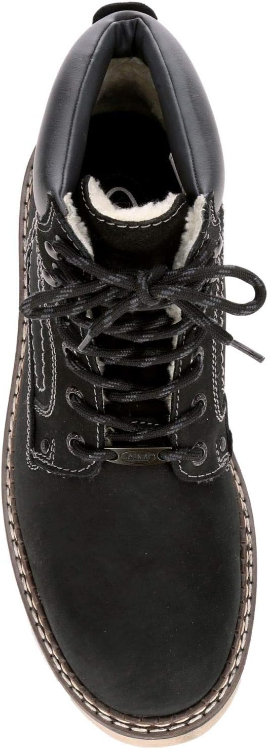 AM Shoes Mens Warm Lined Leather Lace Up Boot Shoes, Black/Dark Grey, US 12