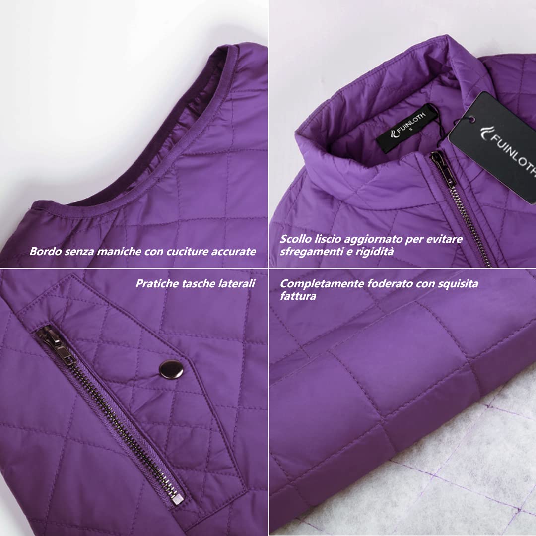 fuinloth Gilet Donna Smanicato Invernale Panciotto Dritto Collarei Giacche Ultraleggeri Senza Maniche Giacca con Tasca con Cerniera