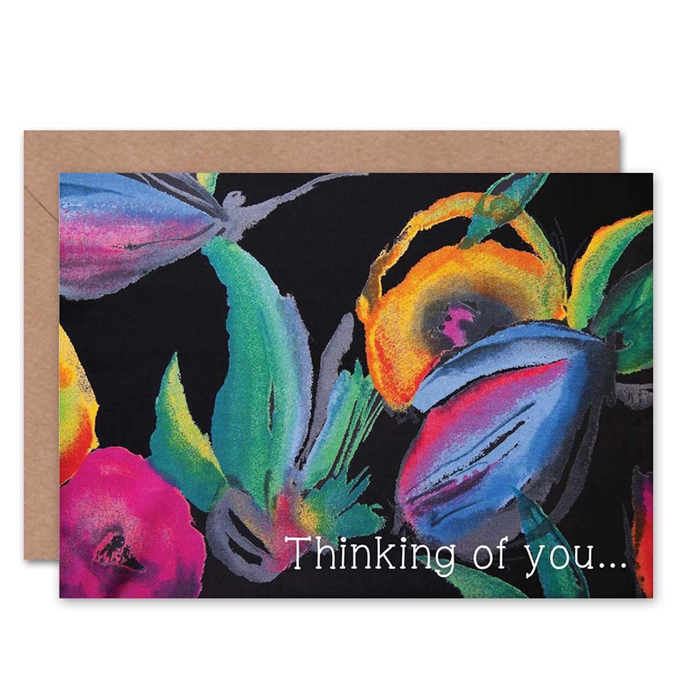 Wee Blue Coo THINKING OF YOU SILK SCARF PATTERN FLORAL COLOURFUL BLANK GREETINGS CARD