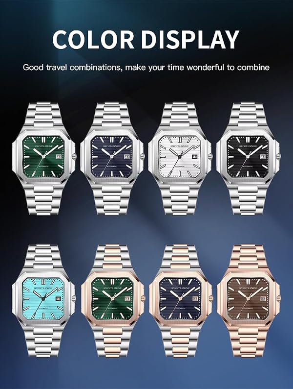 Specht & Söhne 41MM Square Cubic 5711 Men's Watch Mechanical Watches Rose Gold Stainless Steel Sapphire Crystal Waterproof (Rose Gold-Green) by SPECHT&SOHNE - Used condition - Image 3