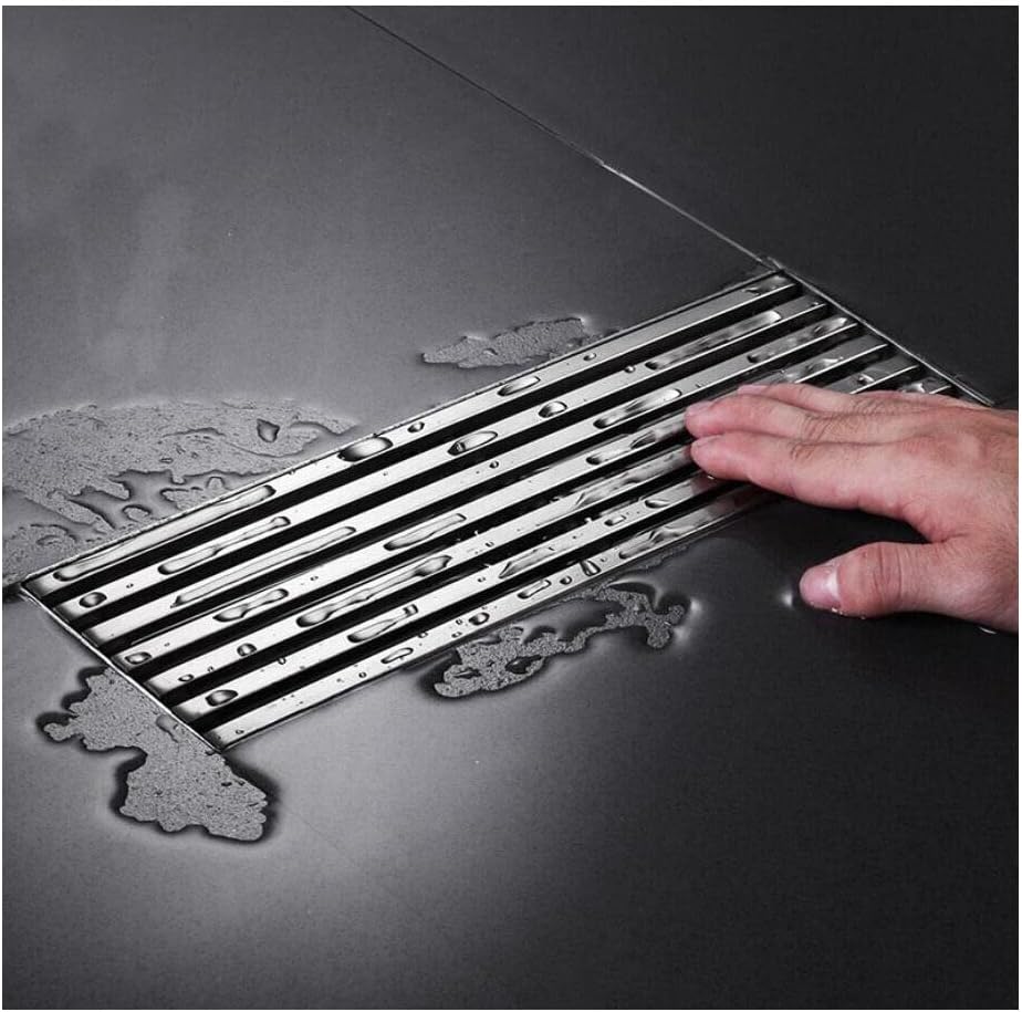 Akitbahome 7.87-Inch Linear Shower Floor Drain SUS304 Stainless Steel Rectangle Floor Drain with Top Grate Brushed Nickel Finish