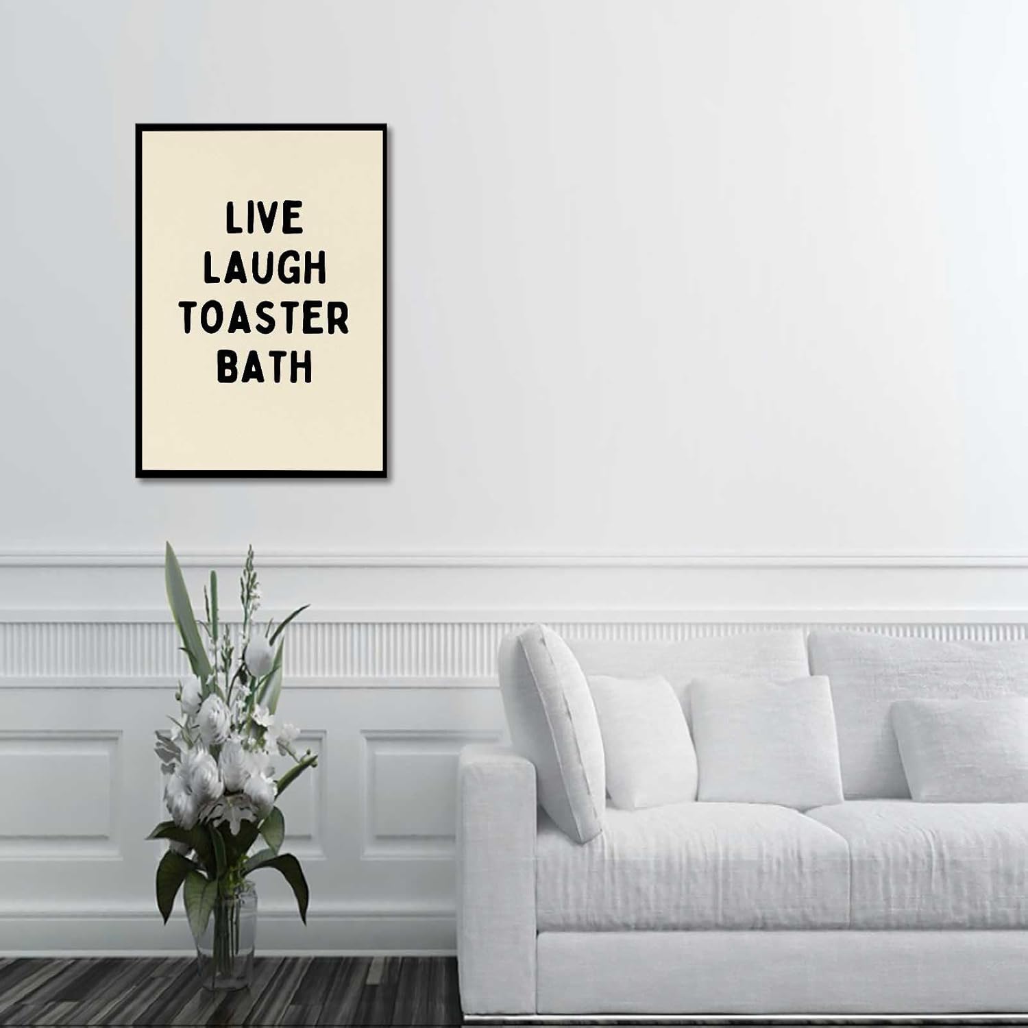 Live Laugh Toaster Bath Dark Humor Posters Black & Beige Typography Prints Edgy Home Decor Canvas Wall Art For Office Living Room Bedroom Wall Decor 16x24in Wframed
