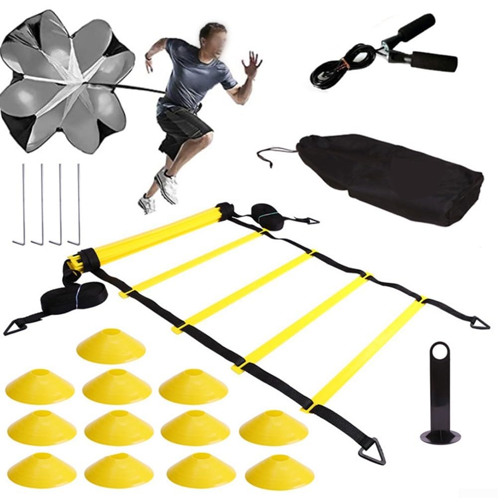Set di scaletta per allenamento agilità, con coni da paracadute e picchetti per calcio, calcio, basket, sport all'aria aperta, fitness, colore giallo (B)